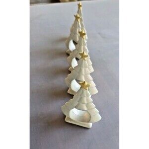 Set Of Five Vintage Ceramic Mold Christmas Tree Napkin Rings White & Gold